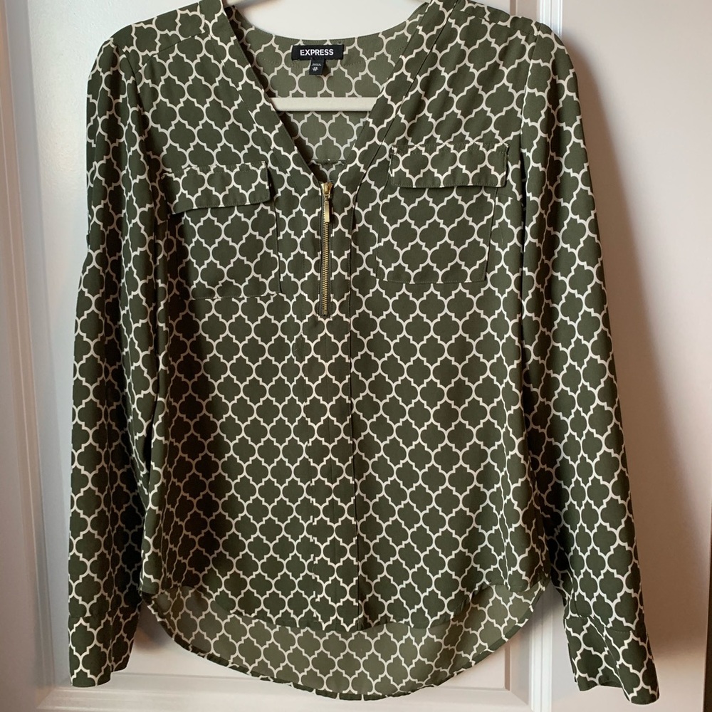 Green Patterned Professional Blouse